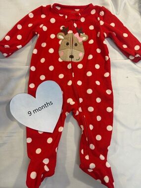 Carter's - Red Polka Dot Reindeer Kids One Piece Fleece Footie Sleeper